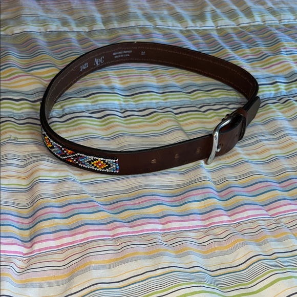 Brown Leather Geometric‎ Southwestern Beaded  Belt M - Picture 11 of 11